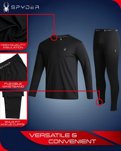 Vista 2 de Spyder Conjunto térmico de 2 piezas con forro polar para hombre y leggings largos de capa base