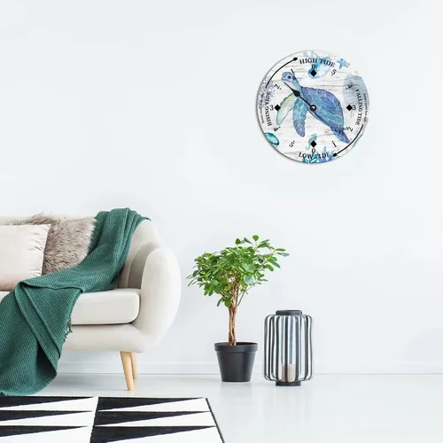 Vista 4 de Ocean Life - Reloj de madera con diseño de marea de la costa este de la costa este, hora del océano, reloj de madera náutico con luna, decoración