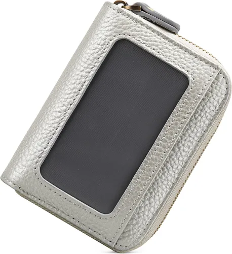 Vista 6 de GOIACII Cartera pequeña de cuero genuino para mujer, con bloqueo RFID para tarjetas de crédito