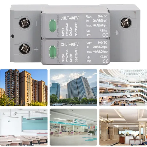 Vista 5 de 2P PV Protector DC 600V Pararrayos fotovoltaico Sobretensión 20KA a 40KA