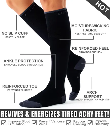 Vista 110 de Paquete de 3 pares de calcetines de compresión médica para mejorar la circulación de mujeres y hombres, para correr, hacer deporte y amamantar