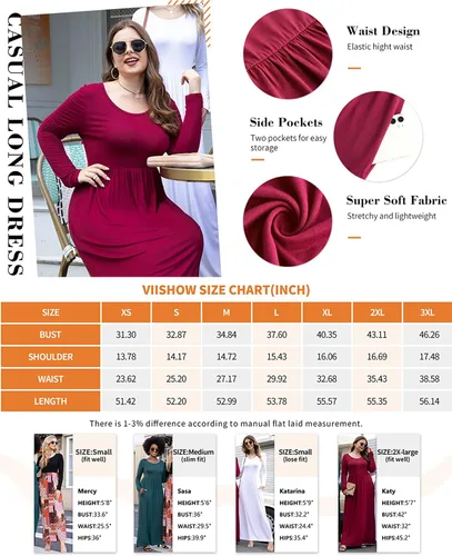Vista 4 de VIISHOW - Vestidos largos para mujer, informales, sueltos, sencillos, con manga larga y bolsillos