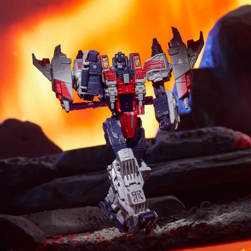 Vista 3 de Transformers Legacy United Voyager Class Cybertron Universe Starscream, figura de acción convertible de 7 pulgadas, para niños de 8 años en adelante