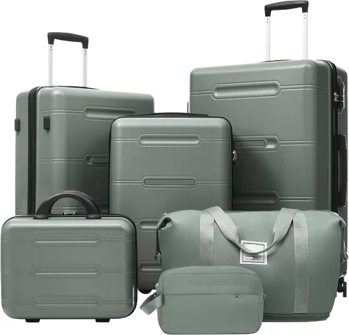 Vista 69 de Merax 3 piezas expandible ABS Hardshell equipaje Sets Spinner Wheel Maleta TSA Lock Suit Case, Apertura frontal negra, Juego de 2 piezas, Maleta