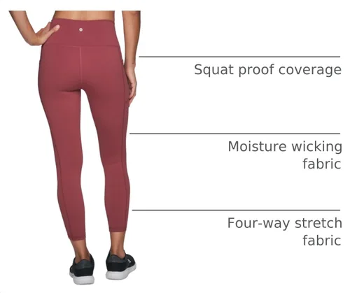 Vista 3 de RBX Leggings activos de cintura alta a prueba de sentadillas hasta el tobillo para mujer, leggings de yoga 7/8 con bolsillos 7/8 rojo polvoriento