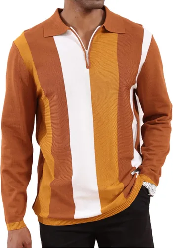 Vista 9 de Camisas polo de moda para hombre, camisas de punto vintage a rayas, camisas de golf casuales ajustadas