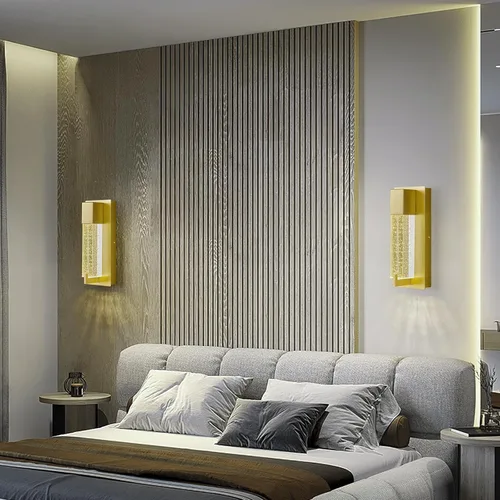 Vista 3 de Modernos apliques de pared de cristal LED, lámparas de pared dorados elegantes para sala de estar, dormitorio, baño, pasillo, puerta, escalera