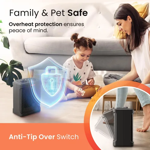 Vista 4 de Pro Breeze Calentador de espacio: calentador eléctrico portátil de 1500 W para uso en interiores, calentador de cerámica con termostato ajustable