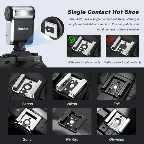 Vista 8 de Godox iA32 Mini Cámara Flash 490 Full Power Flash 2.5sRecycle 8 niveles flash automático GN15 Mini flash Speedlite para Sony zve10 Sony zv1 Ricoh