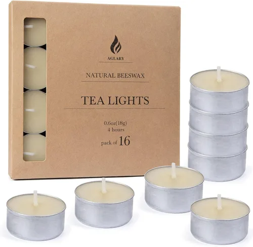 Vista 14 de Paquete de 9 velas de cera de abeja pura en vasos de aluminio, 4-5 horas de tiempo de combustión, mecha de algodón sin plomo, velas naturales sin