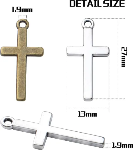 Vista 3 de BronaGrand 100pcs 27×13mm Crosses Charms Alloy Cross Bead Charms Jewelry Charms Pendants for DIY Necklace Bracelet Jewelry Making Crafting Accessory