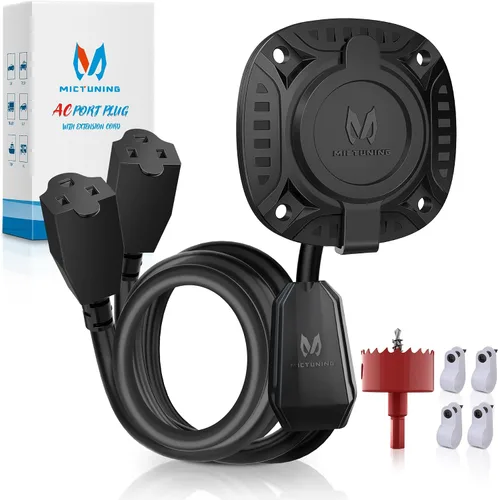 Vista 14 de MICTUNING Enchufe de puerto de CA de 20 A 125 V con adaptador de hoja en T 5 en 1, enchufe de entrada de alimentación de alta resistencia de 12 AWG