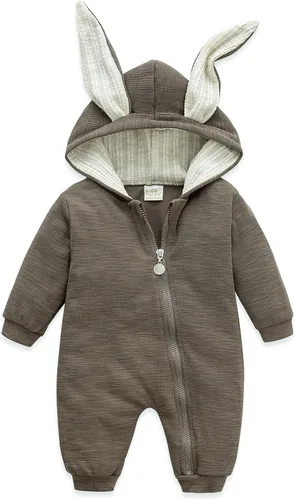 Vista 109 de Simplee Kids Enterizo con diseño de conejo de Pascua con capucha, para bebé, overol con cremallera y orejas largas