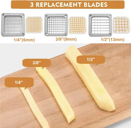 Vista 2 de uyoyous Cortador de patatas fritas, cortador de patatas fritas de montaje en pared para papas fritas con cuchillas de 1/2, 3/8 y 1/4 pulgadas