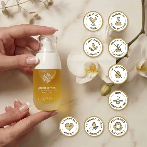 Vista 5 de YUNASENCE ORCHIDEE VITAE - Suero de aceite facial antienvejecimiento orgánico precioso, aceite facial con flor de orquídea, argán, maracuja, papaya