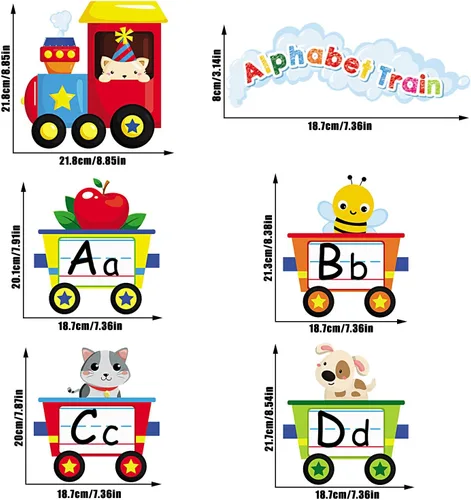 Vista 3 de Outus Juego de tablones de anuncios de tren del alfabeto, tarjetas de línea del alfabeto para aula, letras de pared, banderines, decoración