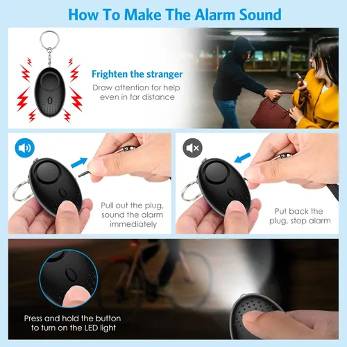 Vista 2 de AMIR Juego de llaveros de seguridad para mujeres y niños, 10 piezas de llavero de seguridad con alarma personal de sonido