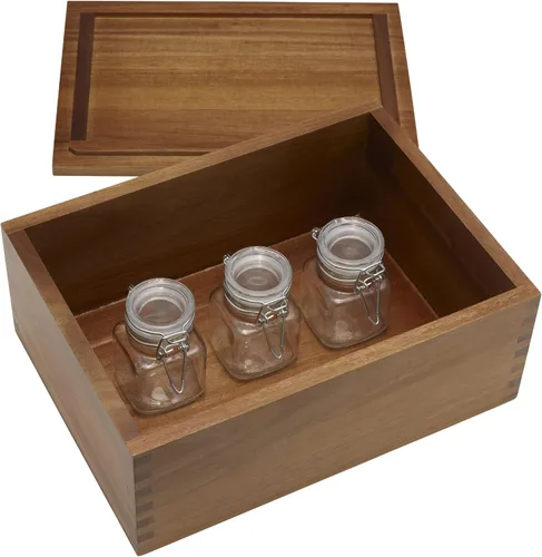 Vista 8 de Gourmet Basics - Caja de almacenamiento de hierbas con frascos de vidrio, 11 x 8 x 4.5 pulgadas