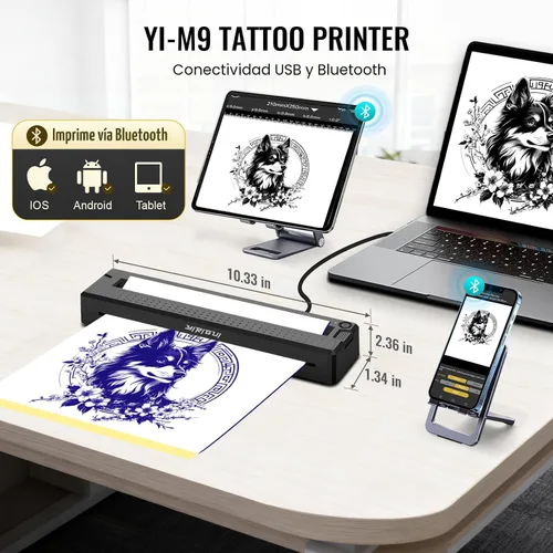 Vista 5 de 2026 Nueva plantilla de tatuaje e impresora de documentos 2 en 1, impresora térmica inalámbrica Bluetooth, transferencia rápida HD, portátil fácil