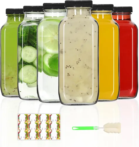 Vista 8 de AuroTrends Botellas de vidrio de 12 onzas con tapas 12Pack, botellas de vidrio de 360ml para jugos, agua, kombucha - Botellas de vidrio