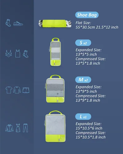 Vista 2 de BAGSMART - Juego de 6 cubos de compresión para maletas, juego de 6, 4 y 2, cubos organizadores de viaje, juego de bolsas expandibles, organizadores