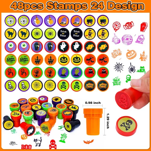 Vista 2 de MGparty Paquete de 288 regalos de fiesta de Halloween, juguetes a granel para niños, sellos de tatuajes, pulseras de goma, pulseras de goma