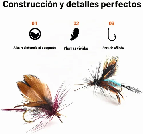 Vista 5 de Fly Fishing Kit, Handcrafted Dry Wet Flies with Realistic Lure Design Ready 12 piezas