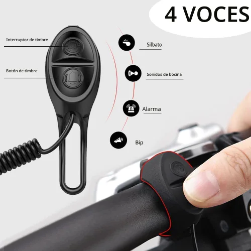 Vista 4 de Bocina de bicicleta electrónica de 120 db para ciclismo, cuerno de bicicleta eléctrica, 4 modos de sonido con batería recargable, impermeable