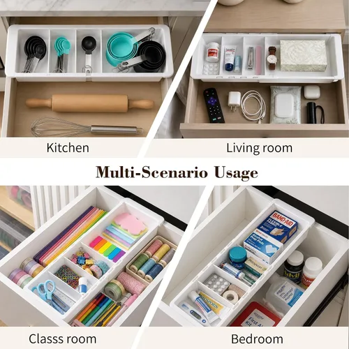 Vista 7 de Organizador de tazas medidoras expandible y organizador de cuchara medidora para cajones profundos, organizador de cajones de cocina ajustable