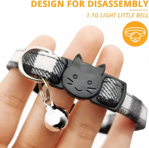 Vista 4 de Collar de gato MJIYA con campana, collar de cuadrícula separable con hebilla de plástico, ligero ajustable, de nailon, collares de gatito