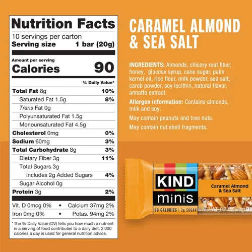 Vista 2 de KIND Minis, almendras y sal marina de caramelo, 0.7 onzas (paquete de 10)