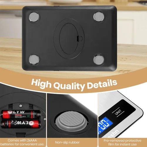 Vista 10 de Báscula de alimentos, báscula de cocina de 11 libras con precisión de 0.05 oz/1 g, 6 unidades de función de tara y pantalla LCD, báscula digital