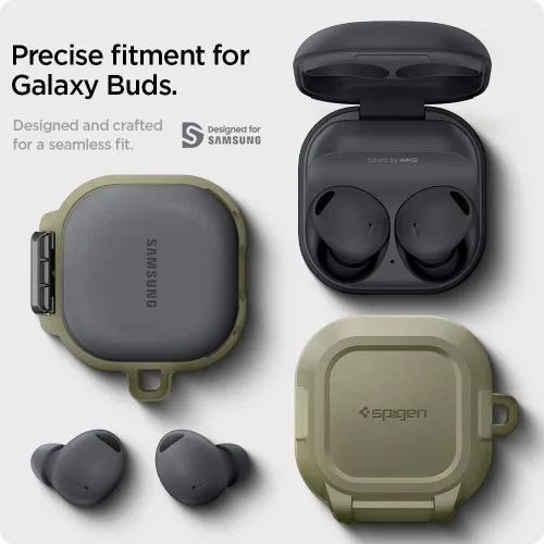 Vista 8 de Spigen Ajuste de bloqueo para Galaxy Buds Core, Buds FE, Buds 2 Pro y Buds Vintage Caqui