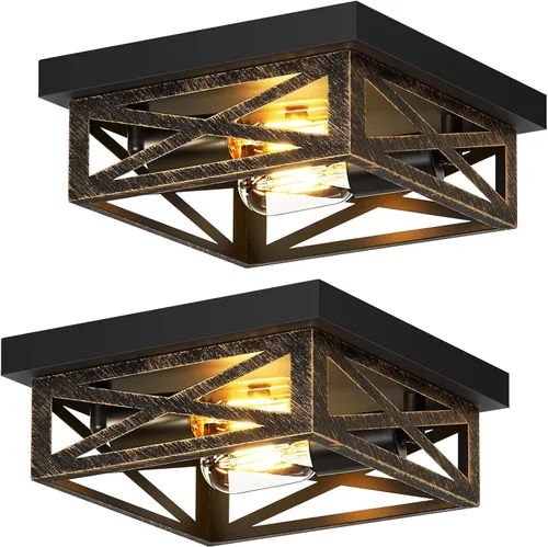 Vista 9 de SKEJAO Lámpara de techo de montaje empotrado negra, 2 luces cuadradas para pasillo, montaje de techo para granja, cocina, pasillo, dormitorio