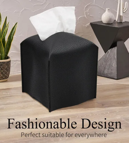 Vista 2 de Livelab Funda para caja de pañuelos, cuadrada, decorativa, de piel sintética, soporte para caja de pañuelos moderna, organizador de papel facial