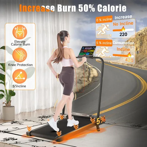 Vista 4 de Almohadilla para caminar con barra de asa, caminadora con inclinación del 8%, 2.5 HP silenciosa debajo del escritorio 320 libras 2 en 1 caminadoras