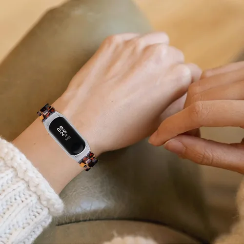 Vista 5 de Mi Band 7 - Correa de resina Barcelet, correa de repuesto de 5.7 a 8.0 pulgadas, pulsera de resina ligera, doble botón, cierre plegable, compatible