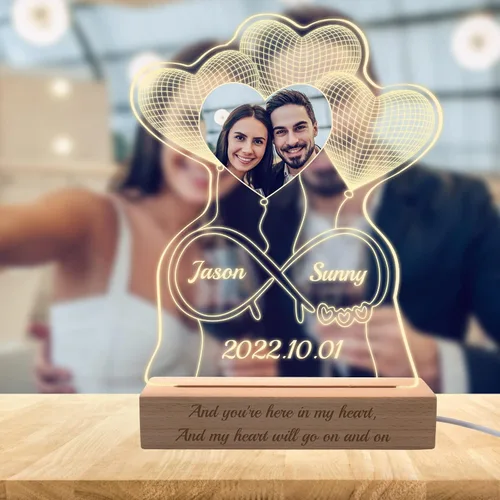 Vista 8 de Regalo para ella, lámpara nocturna de acrílico infinito 3D personalizada con imagen, luz nocturna con foto personalizada, placas acrílicas