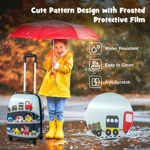Vista 2 de Goplus Equipaje para niños, 2 piezas, 12 y 16 pulgadas, juego de equipaje de mano para niños con 4 ruedas giratorias, maleta ligera con ruedas