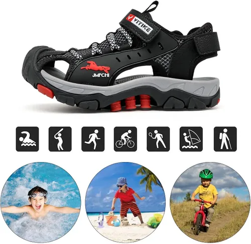 Vista 7 de JMFCHI FASHION Sandalias deportivas para niños, sandalias para exteriores, senderismo, atléticas, puntera cerrada, sandalias de playa para niñas