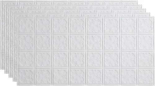 Vista 21 de FASÄDE - Panel adhesivo para techo de vinilo decorativo con estilo/patrón tradicional de 2 x 4 pies en plata entrecruzada (paquete de 5)