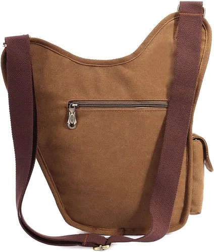 Vista 3 de Bolso de mensajero de lona vintage para hombre, bolso de mensajero de retazos de cuero en el pecho