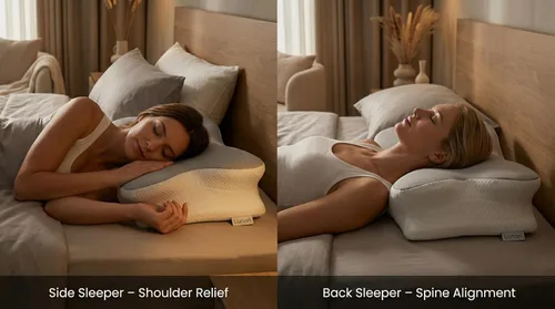 Vista 3 de Lunari Almohada cervical de mariposa – Almohada ortopédica de espuma viscoelástica para aliviar el dolor de cuello, almohada de enfriamiento