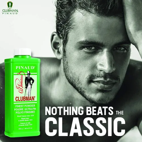 Vista 2 de Clubman Pinaud Finest Powder, polvo blanco clásico para hombres, protección contra el sudor y el olor corporal, 9 onzas x 1 paquete