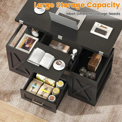 Vista 5 de Saudism Mesa auxiliar elevable de 40 pulgadas, mesas auxiliares multifunción 4 en 1 con cajones de almacenamiento y compartimentos ocultos, mesa