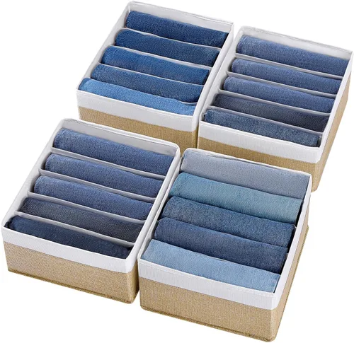 Vista 9 de Organizadores de cajones para jeans y ropa, caja de almacenamiento de armario de 5 compartimentos, organizador de ropa lavable para ropa plegada