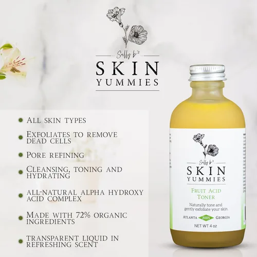 Vista 4 de Sally B's - Tónico facial con ácido frutal y exfoliante diario, ácido alfa hidroxi (AHA), acción 5 en 1: astringente, limpieza, calmante, exfoliante