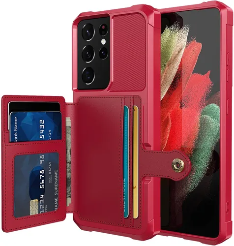 Vista 106 de Funda para Samsung Galaxy S21 Ultra con tarjetero, compatible con soporte magnético para automóvil, resistente a los golpes, resistente, suave, TPU