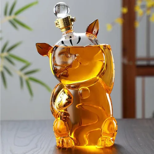 Vista 7 de Decantador de vidrio de 33.8 fl oz con diseño único en forma de gato y tapón hermético