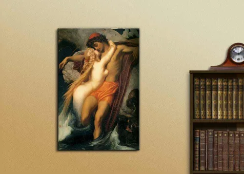 Vista 2 de wall26 - El pescador y la sirena por Frederic Leighton - Lienzo impreso para pared, reproducción de pintura famosa - 24 x 36 pulgadas